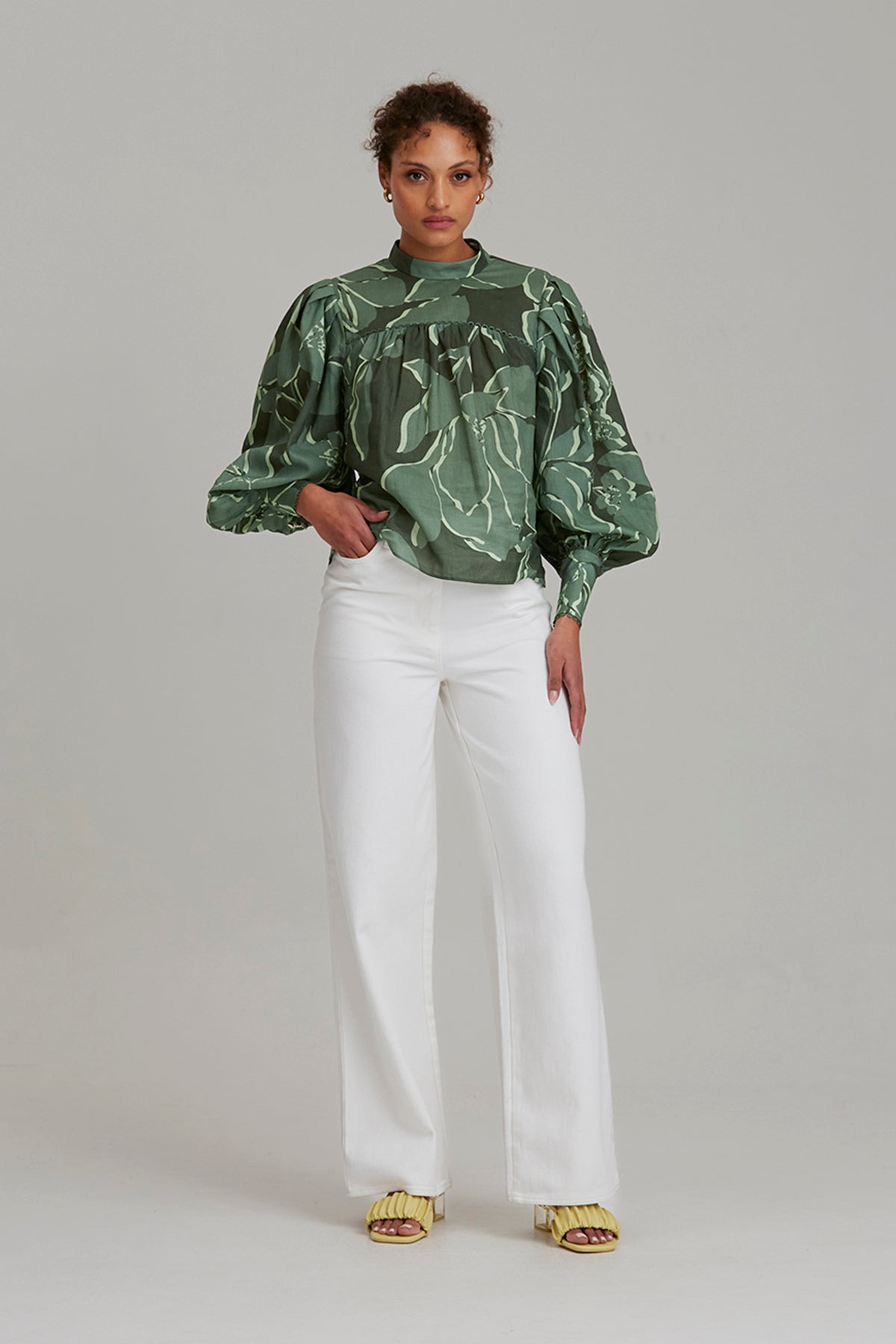 Green Satin Blouse with Statement Flower Green Satin Blouse with Statement Flower
