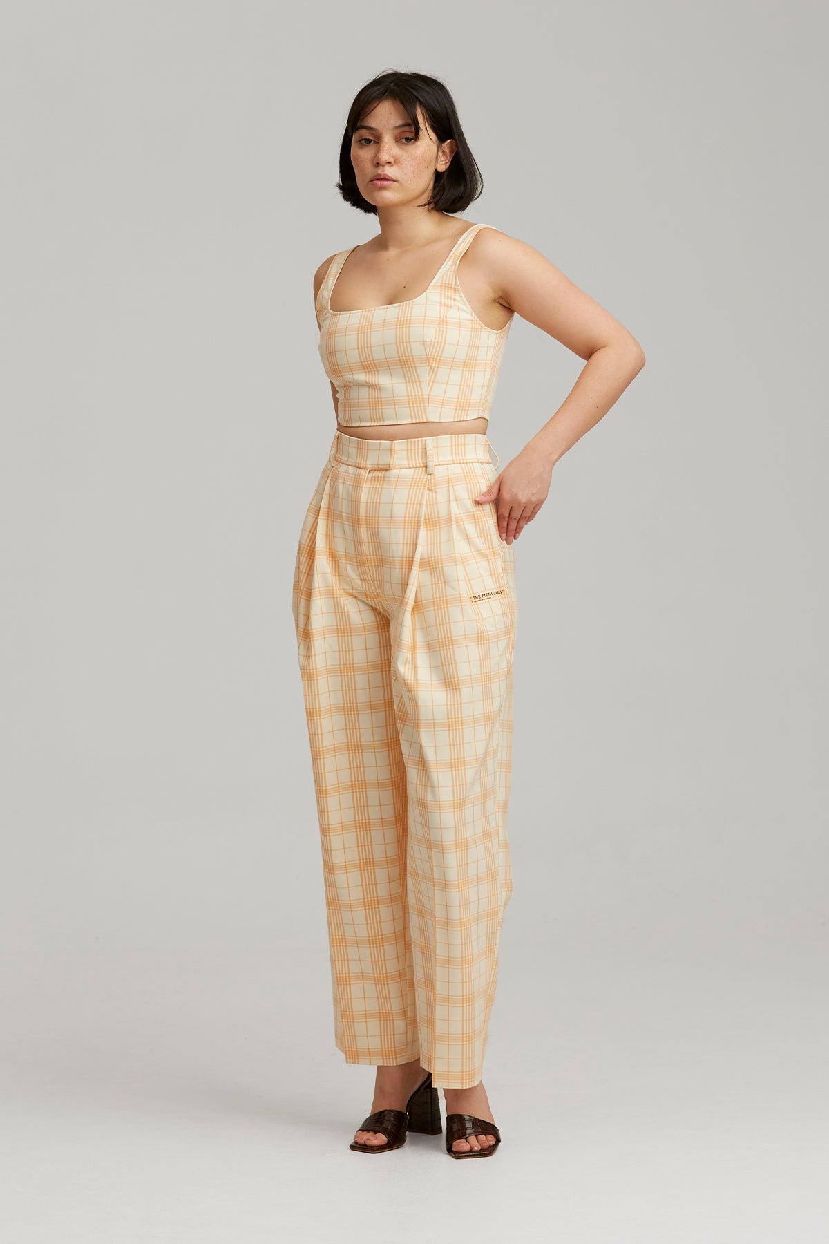 The Fifth Label - Peony Pant - Cream W Papaya Check