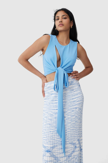 C/MEO Collective - Eventually Knit Skirt - White W Blue Marle