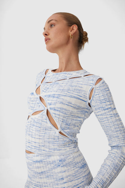 C/MEO Collective - Eventually Knit Top - White W Blue Marle